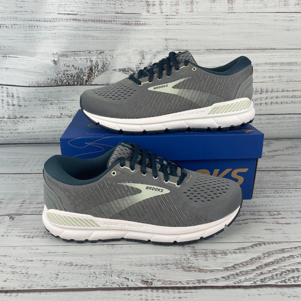 Brooks Addiction GTS 15 Womens Sz 9.5D Wide Walking Shoes Grey Navy Aqua